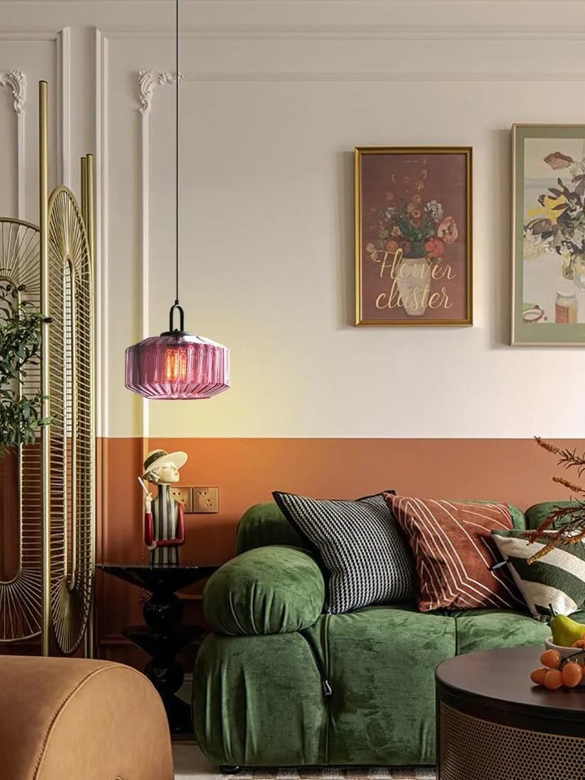 Ribbed Glass Pendant Light - Vintage Green Glass Hanging Light with Modern Appeal | Souliia