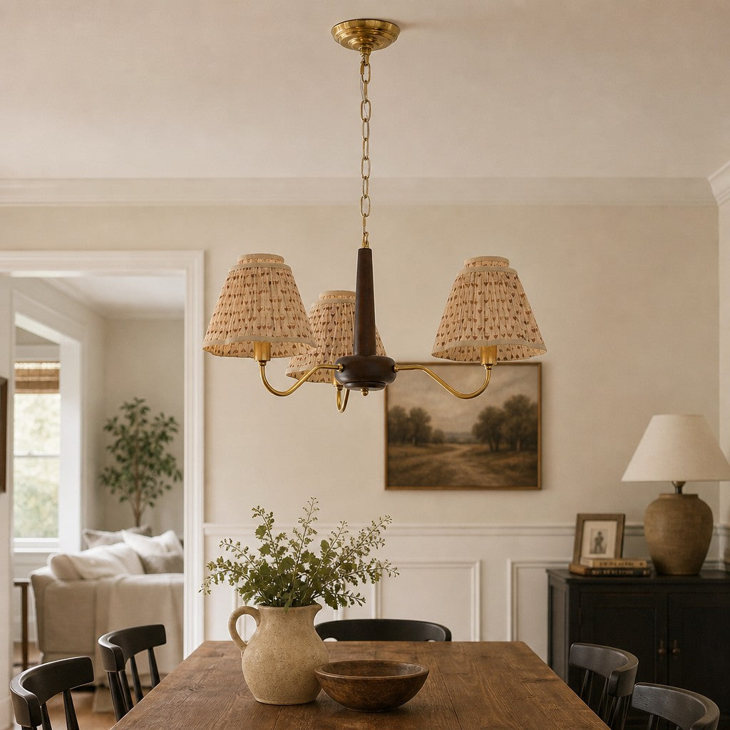 Solmire Rustikaler Kronleuchter - Holz- und Metall-Blumenstoffschirme für Wohnzimmer | Souliia