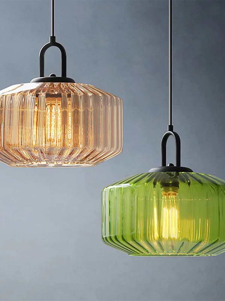 Ribbed Glass Pendant Light - Vintage Green Glass Hanging Light with Modern Appeal | Souliia