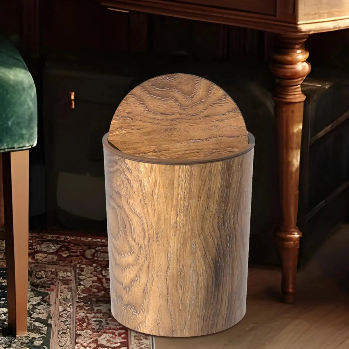 Trash Bin with Swing Lid | Wood Appearance | Silent and Clean | HyggeBin - Souliia