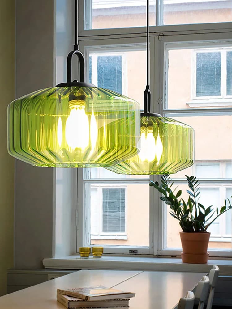 Ribbed Glass Pendant Light - Vintage Green Glass Hanging Light with Modern Appeal | Souliia