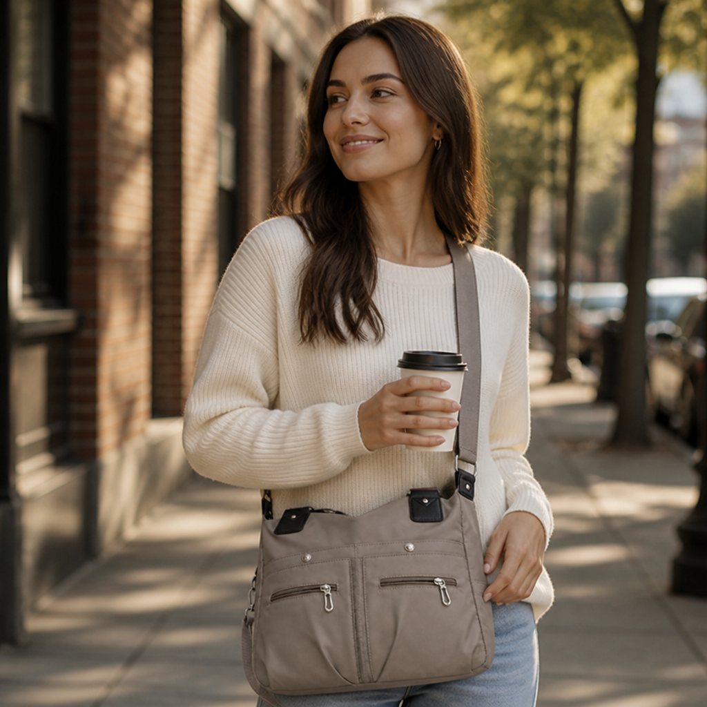 VeroStride – Soft Nylon Shoulder Bag with Detachable Crossbody Strap - Souliia