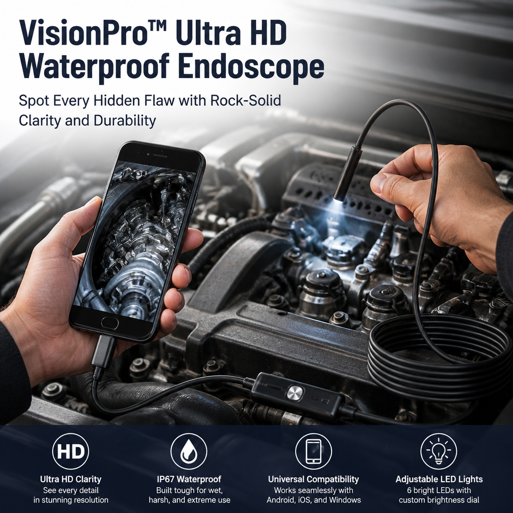VisionPro Ultra HD Waterproof Endoscope — Spot Every Hidden Flaw with Rock-Solid Clarity and Durability - Souliia