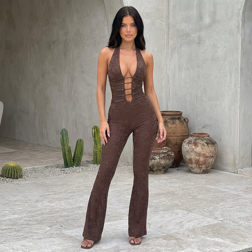 Virella – Sculpting Floral Lace Jumpsuit with Lace-Up Corset Back - Souliia