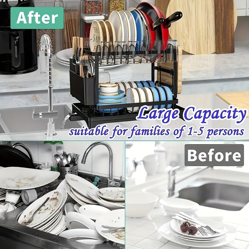 Two-Tier Draining Rack with Drainage System - Souliia