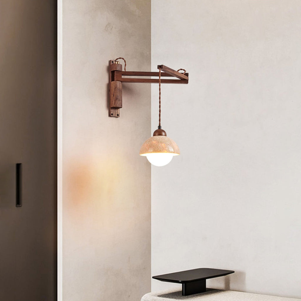 Tia Travertine Swing Arm Plug-in Sconce | Souliia