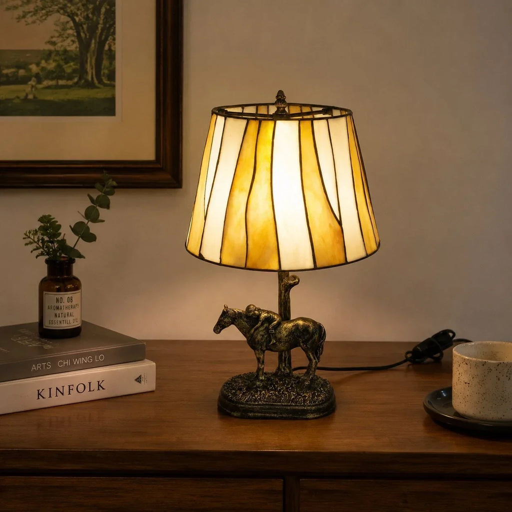 Tiffany-Style Stained Glass Horse Table Lamp | Souliia