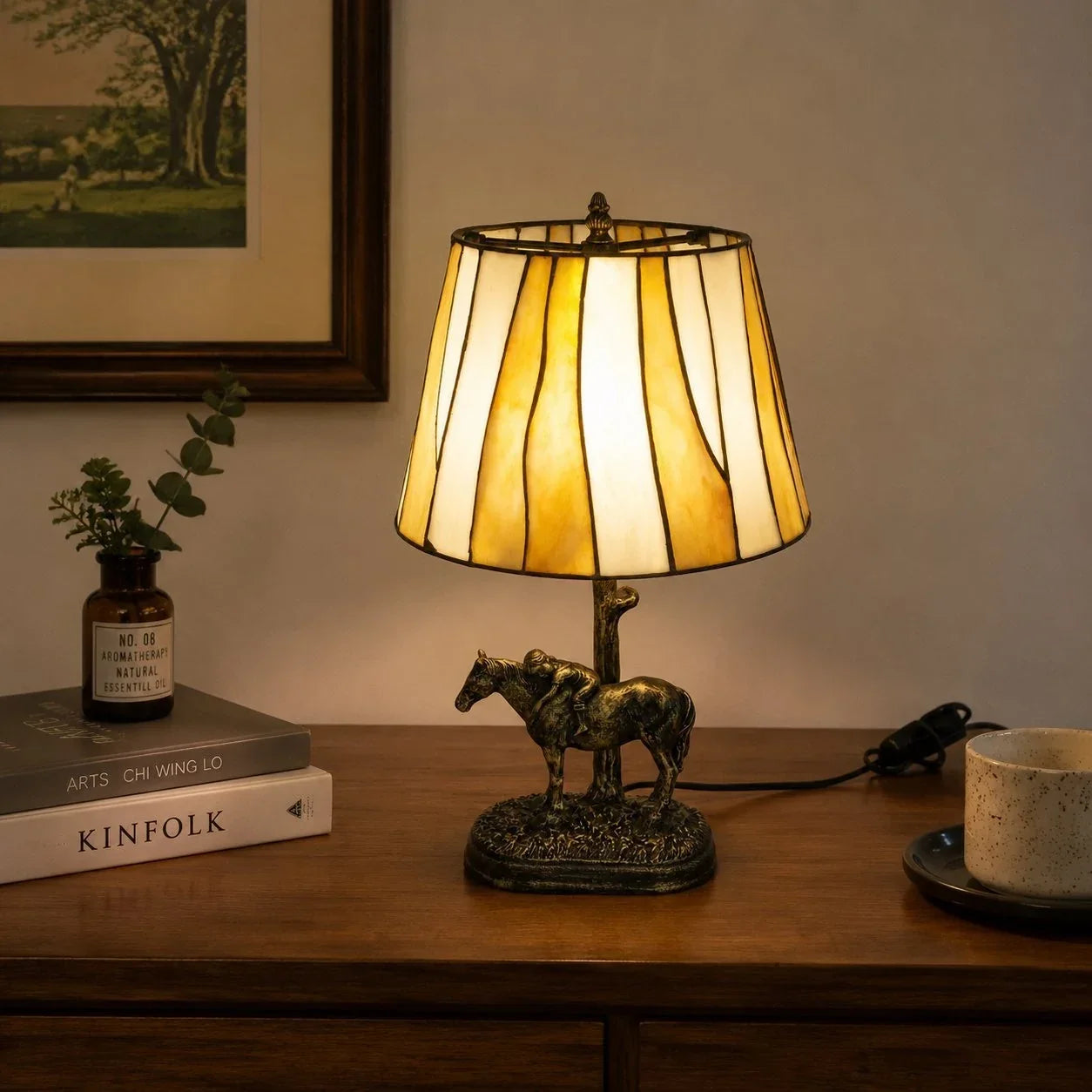 Tiffany-Style Stained Glass Horse Table Lamp | Souliia
