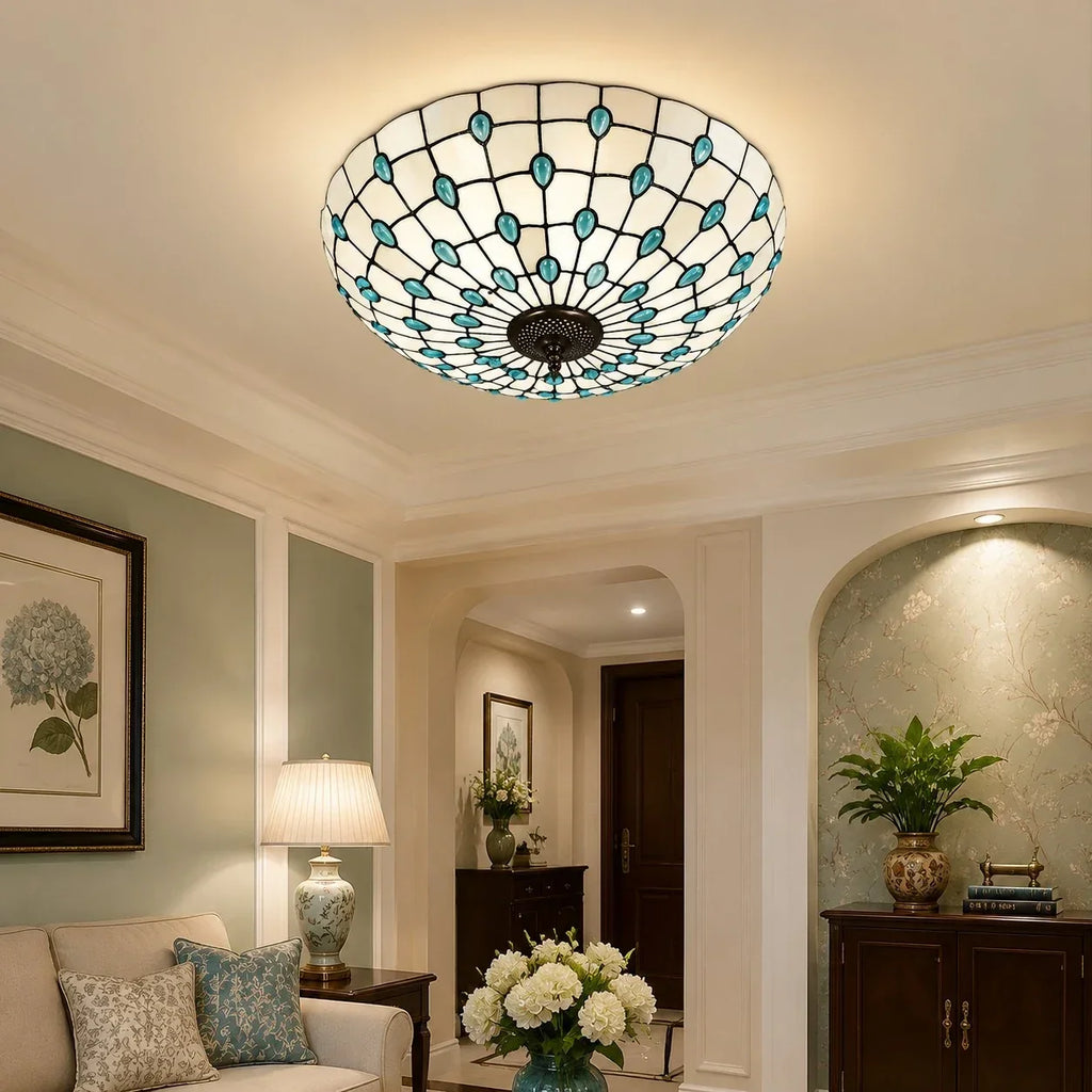 Tiffany-Style Stained Glass Flush Mount Light | Souliia