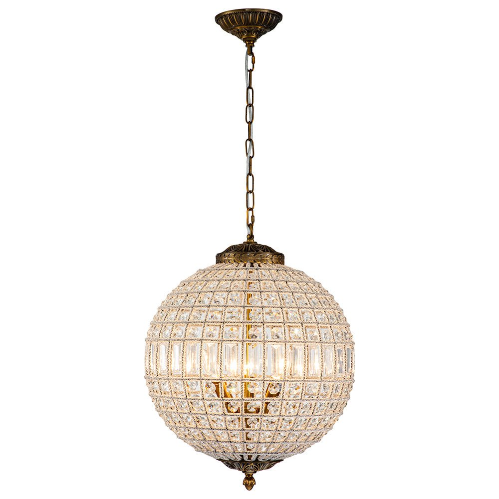 Luxurious Vintage Crystal Globe Chandelier with Antique Brass Finish | Souliia