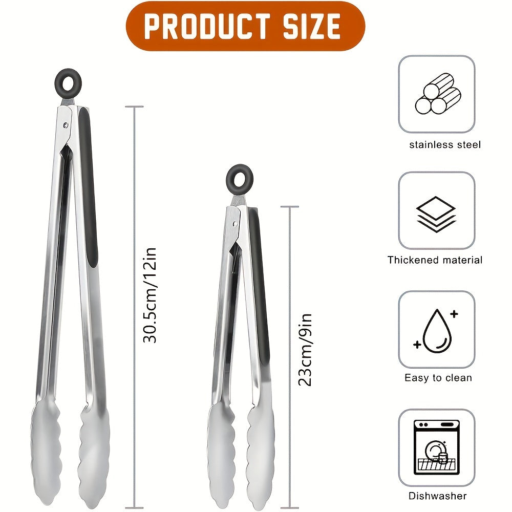 Locktong Stainless Steel Tongs — Silicone Grip Handles, Locking Mechanism