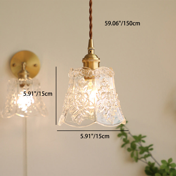 Traditionelle japanische Messing Walnuss Glas Keramik Zylinder Konische Blumen-Schale 1-Flammige Pendelleuchte für Esszimmer | Souliia