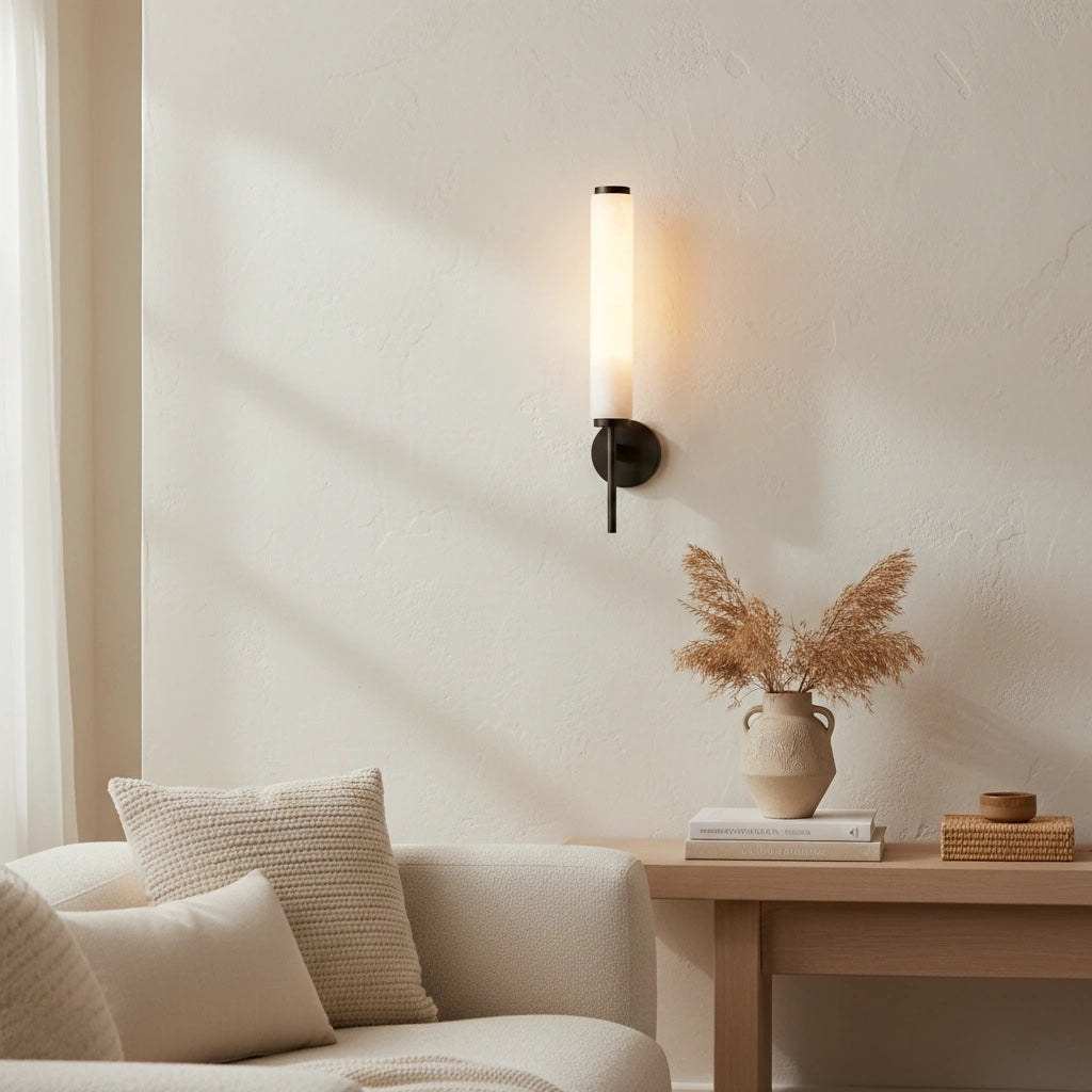 Solaryx Modern Alabaster Wall Sconce - Sculptural Living Room Mounted Light | Souliia