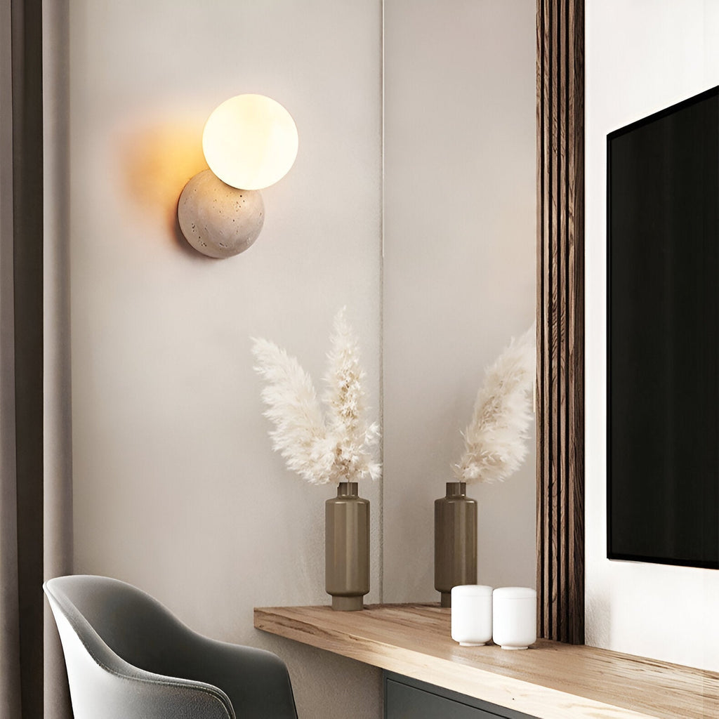 Travertin Runde Glas-Wandlampe | Souliia