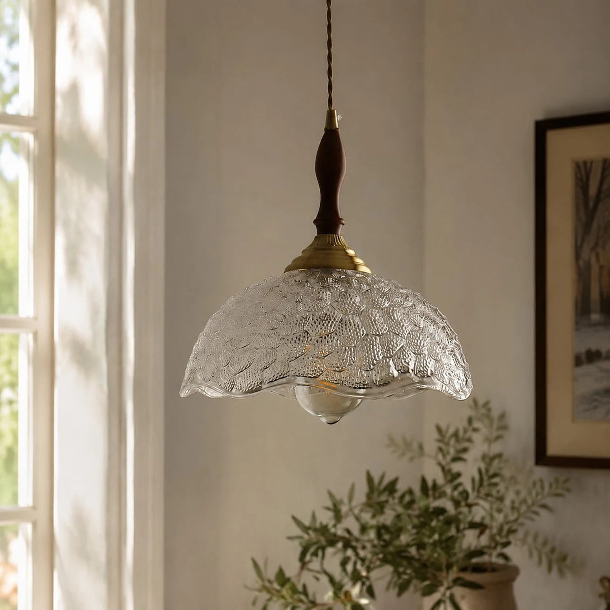 Vintage pendel i bølgekantet glas | Souliia