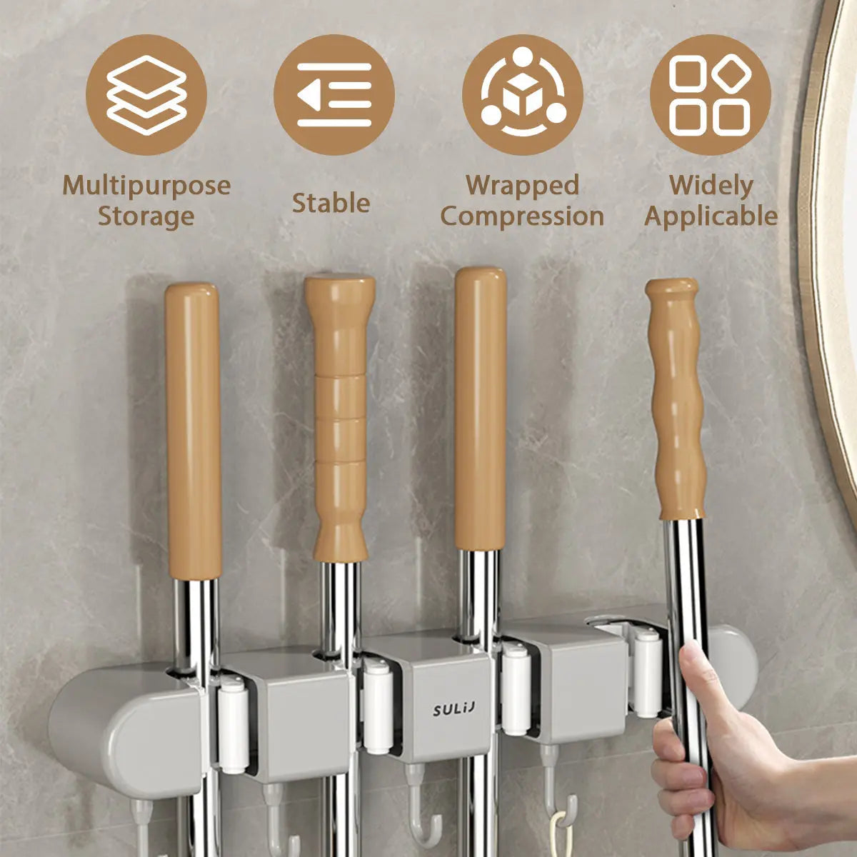 Wall Mount for Brooms, Mops & Tools - Souliia