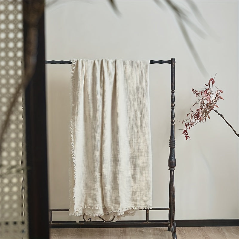 Softcloud Four-Layer Cotton Crepe Blanket — Neutral Beige, Lightweight
