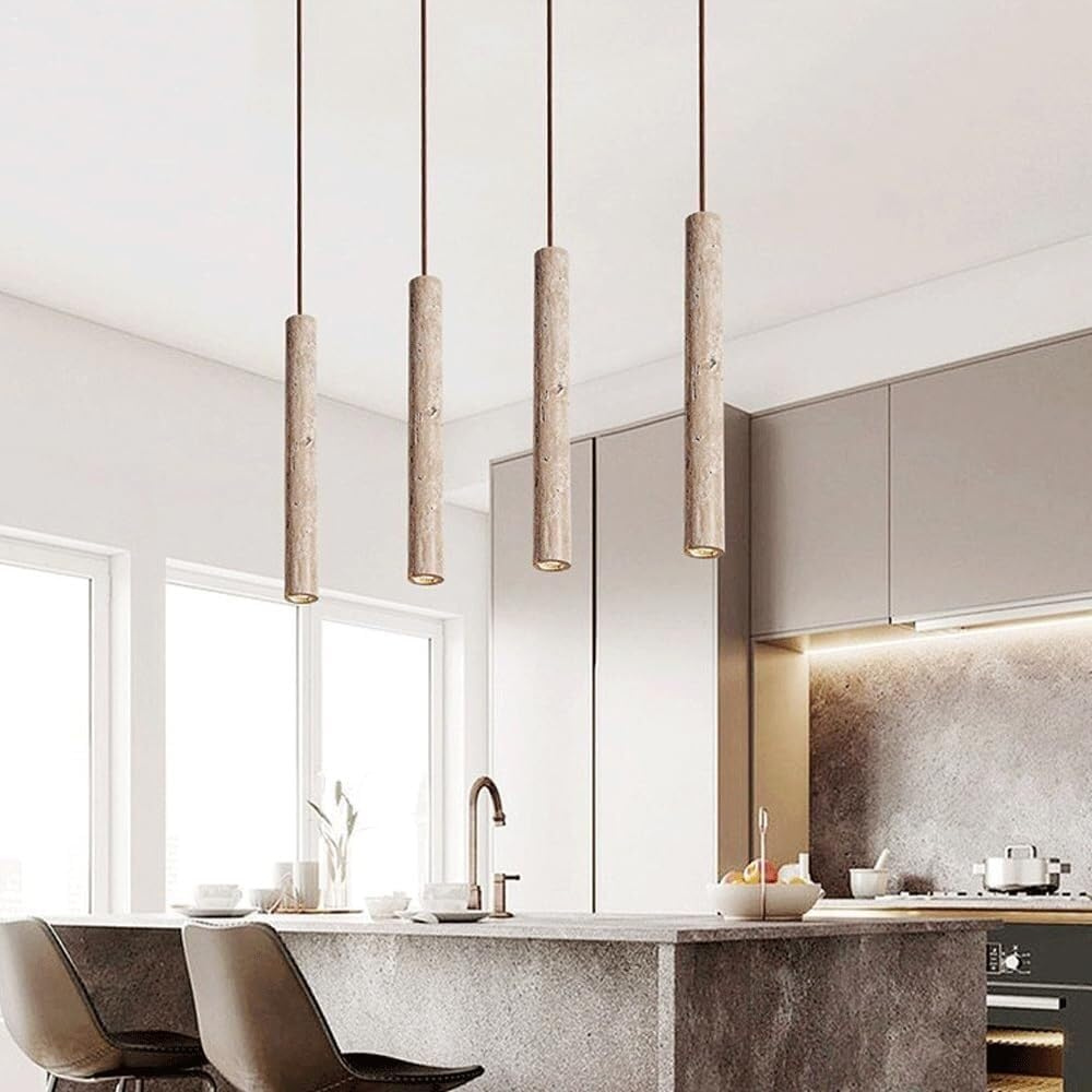 Marbled Travertine Cylinder Modern Pendant Light | Souliia