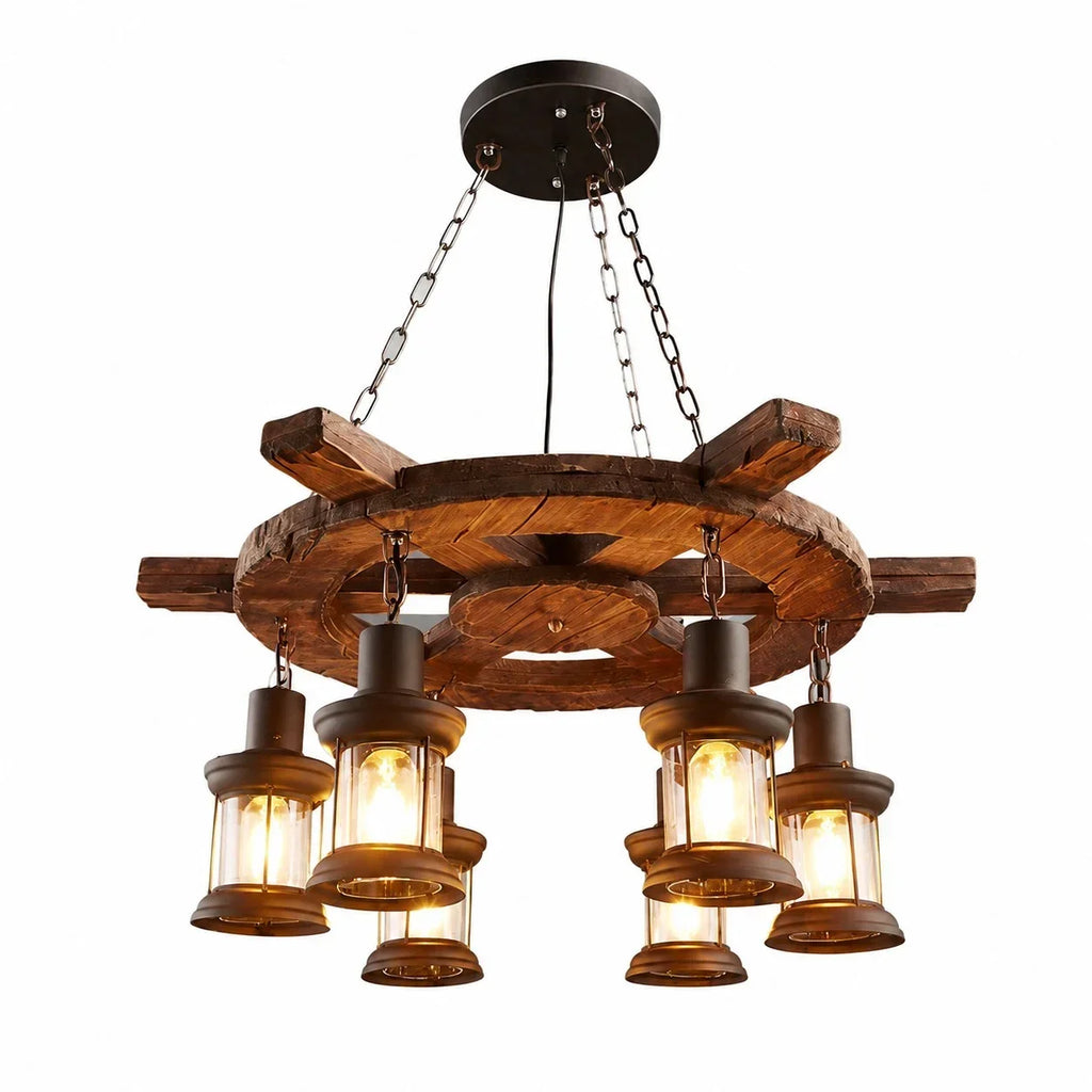 Rustic Industrial Solid Wood Pendant Light Collection | Souliia