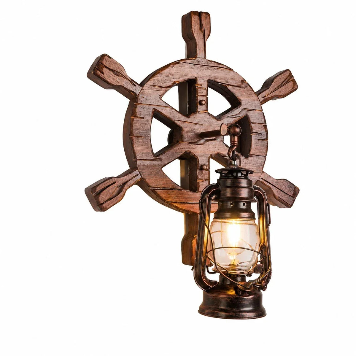 Rustic Ship Wood Industrial Wall Sconce Lamp | Souliia