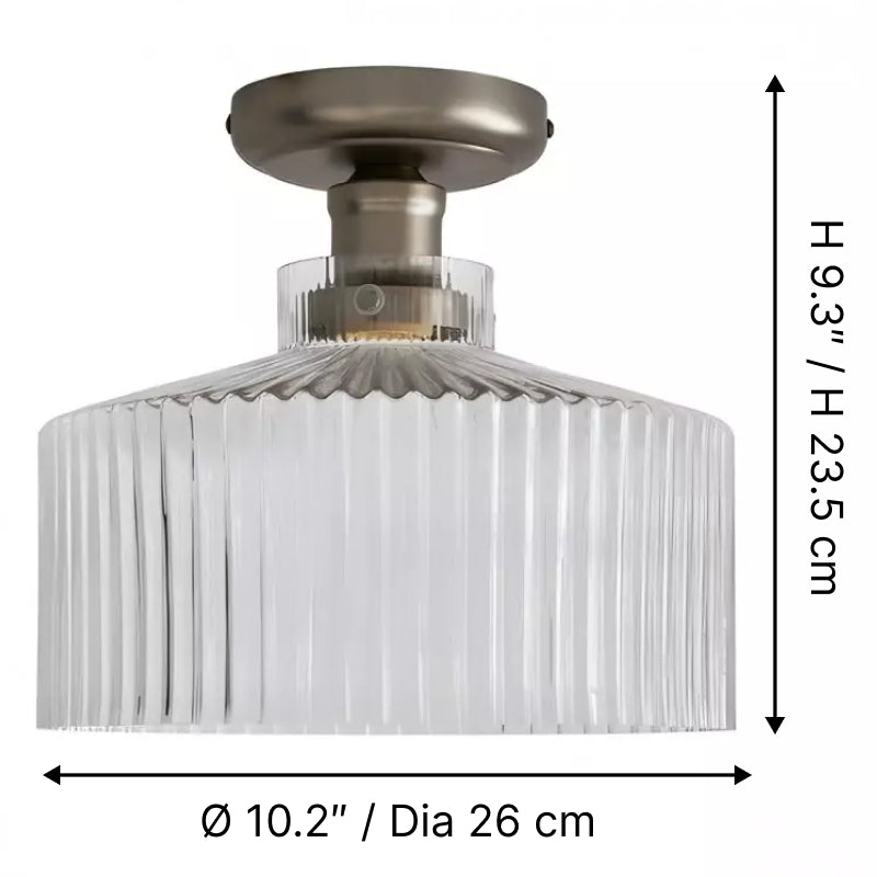 Ribora Ribbed Glass Metal Flush Mount Industrial Style - Bedroom Hallway Lighting U05 | Souliia