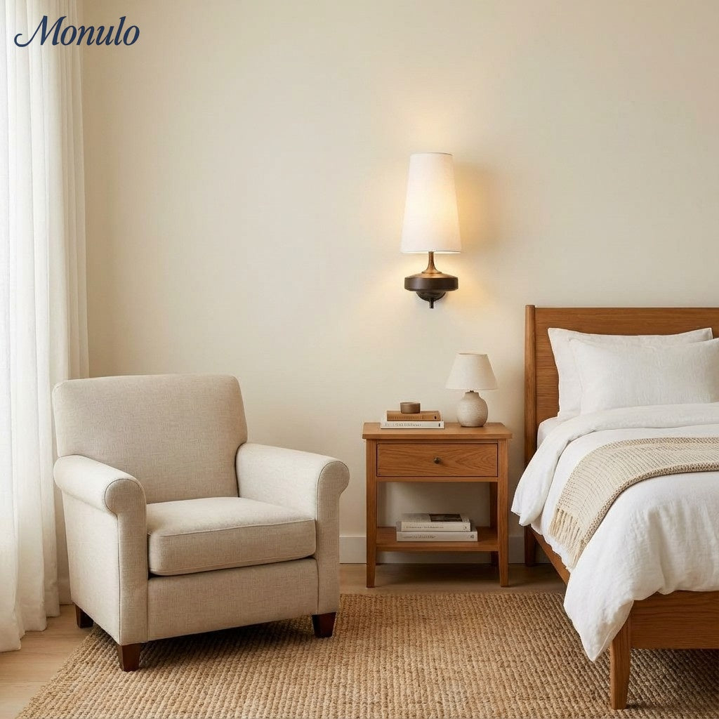 Rowan Retro Fabric Shade Wall Sconce – Classic Fabric Lighting For Bedroom | Souliia