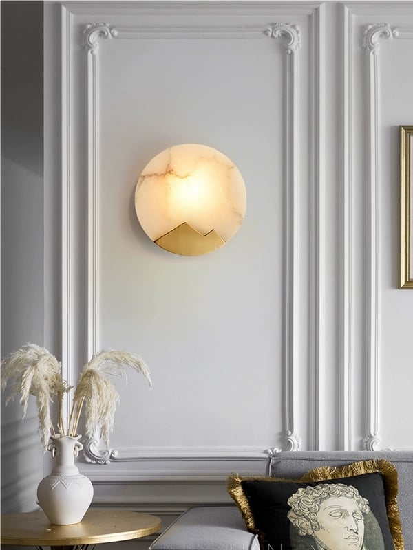Stylish Contemporary Circular Crom Alabaster Wall Lamp | Souliia