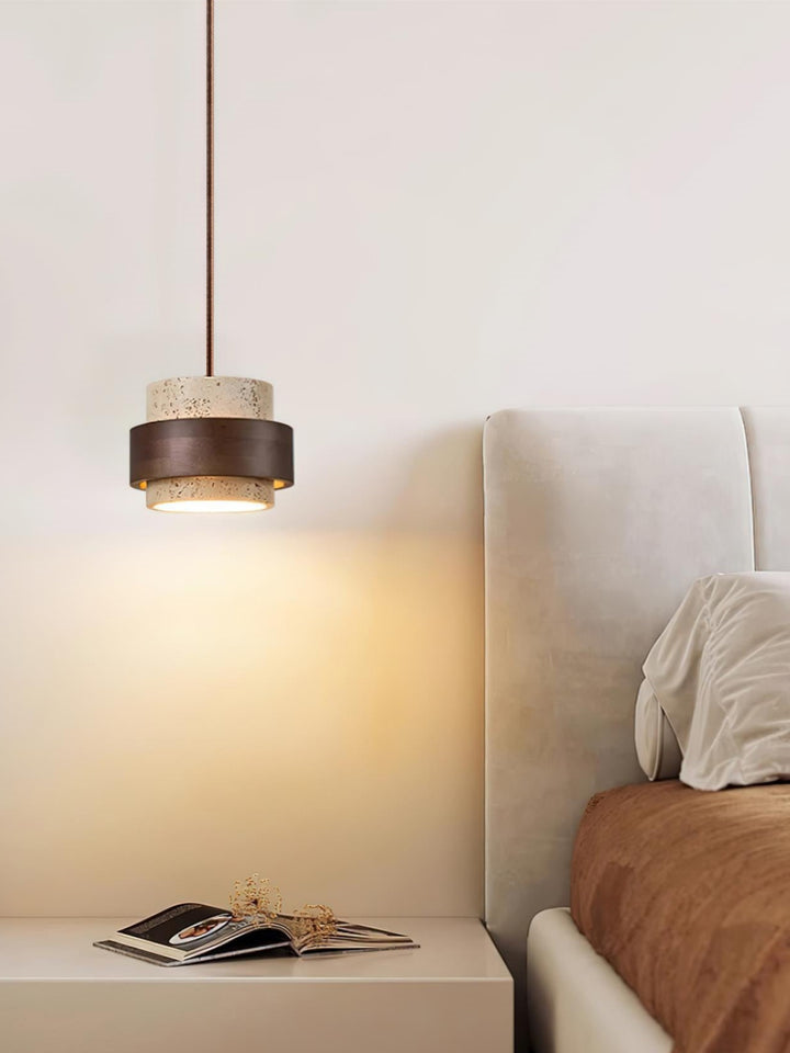 Travertin Holz Pendelleuchte - Moderne organische Hängeleuchte für Wohnzimmer | Souliia