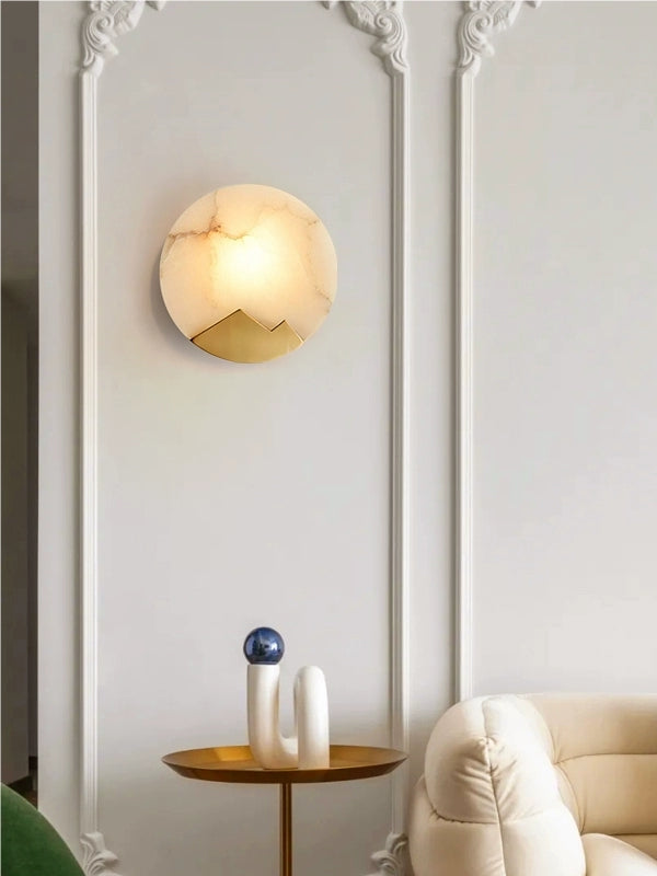 Stylish Contemporary Circular Crom Alabaster Wall Lamp | Souliia