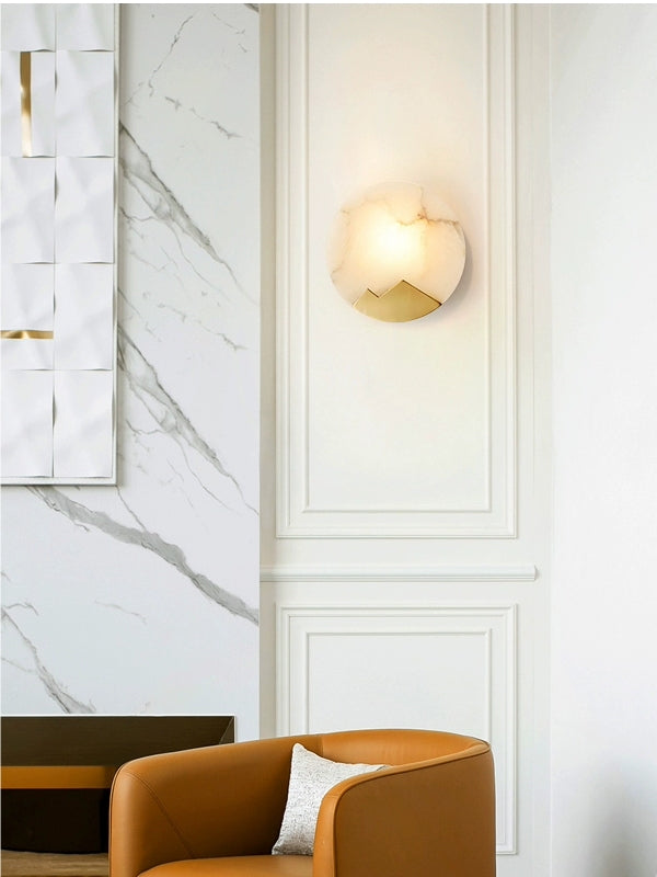 Stylish Contemporary Circular Crom Alabaster Wall Lamp | Souliia