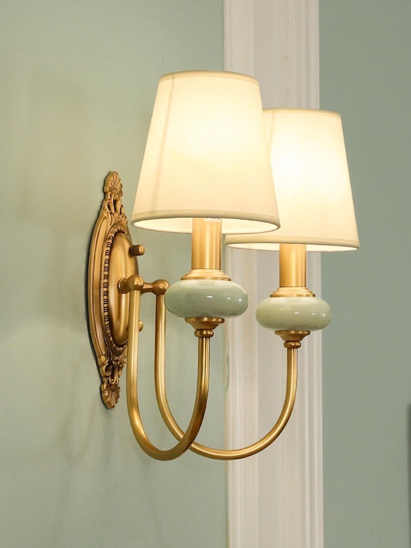 Rowan Classic Fabric Shade Sconce – Ceramic Wall Light for Hallway or Bedroom | Souliia