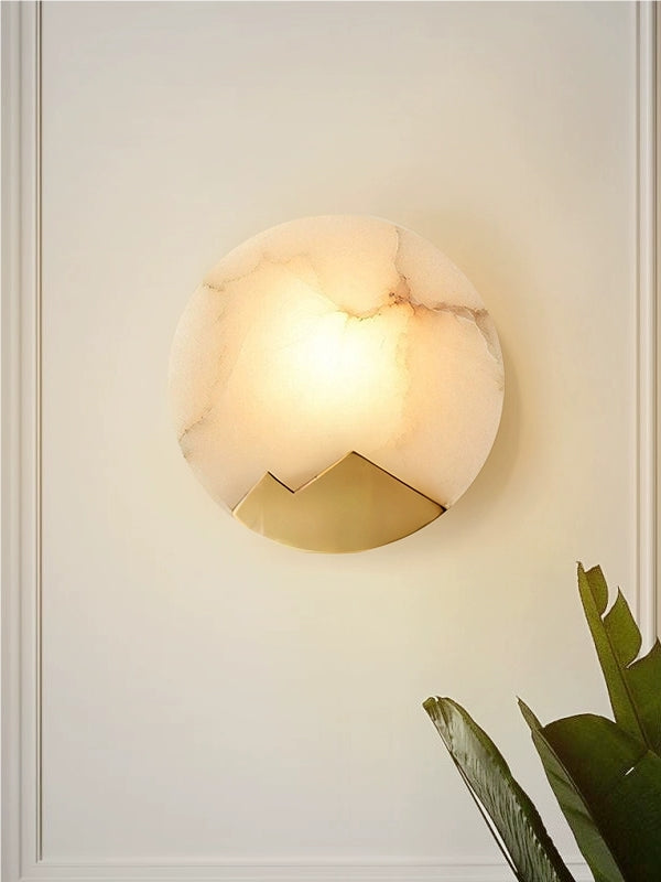 Stylish Contemporary Circular Crom Alabaster Wall Lamp | Souliia