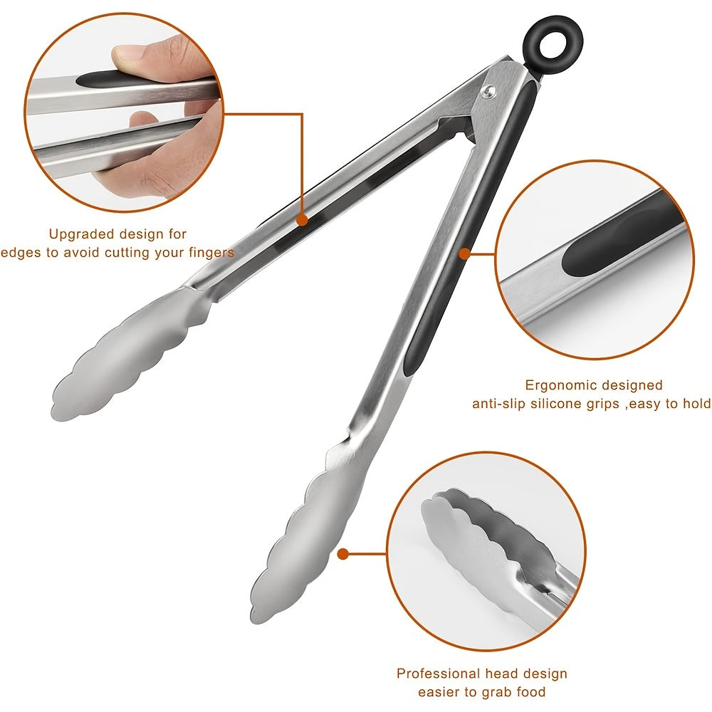 Locktong Stainless Steel Tongs — Silicone Grip Handles, Locking Mechanism