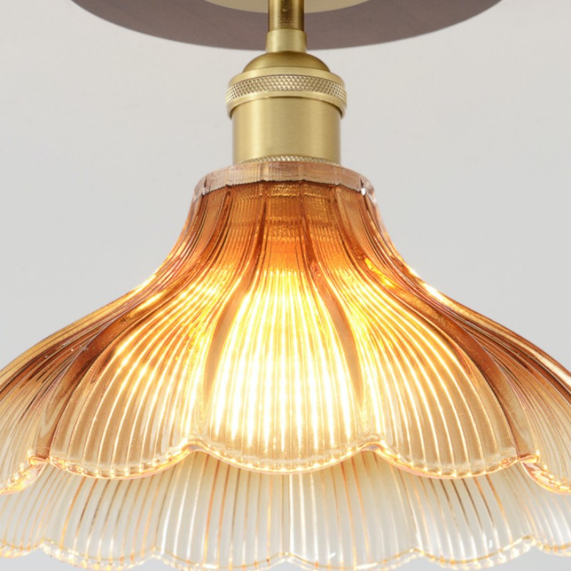 Ribbed Glass Semi Flush Mount Ceiling Light | Souliia