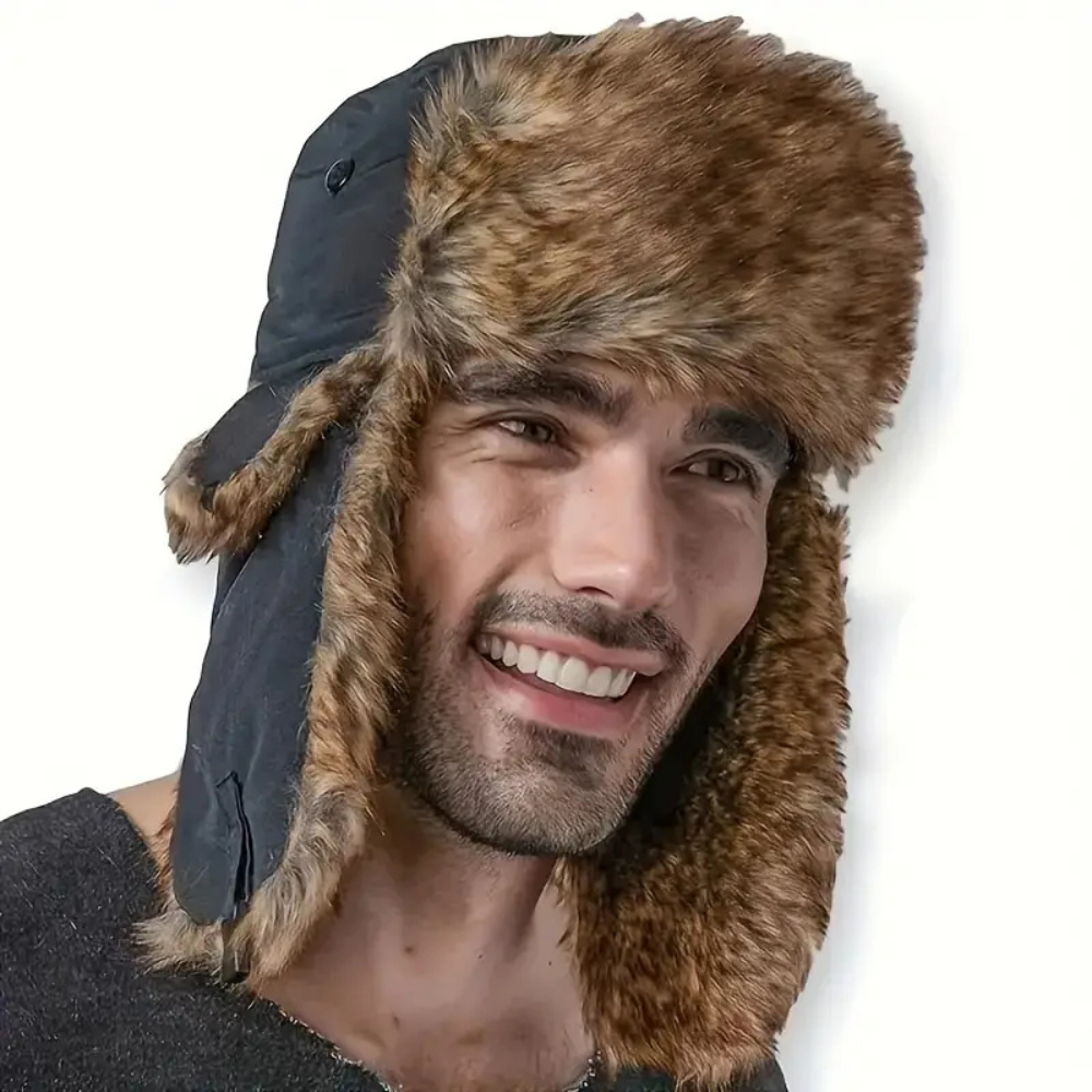 Cappello da sci aviator in ecopelliccia soffice — Copertura invernale completa con paraorecchie