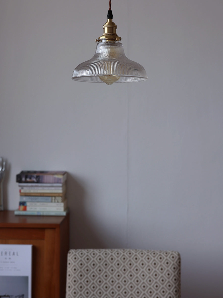 Ribbed Glass Pendant Light – Stylish Brass and Glass Pendant Light for Kitchen & Modern Interiors | Souliia