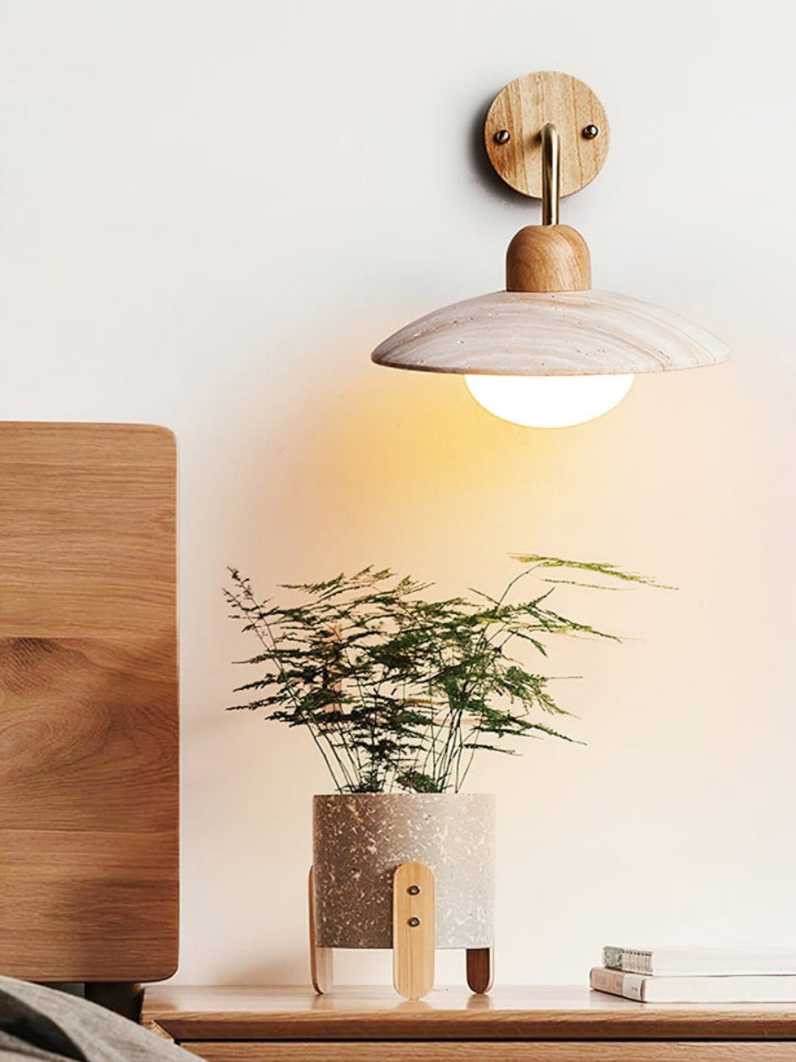 Travira Disc Travertine Wall Light - Modern Minimalist Sconce for Living Room | Souliia