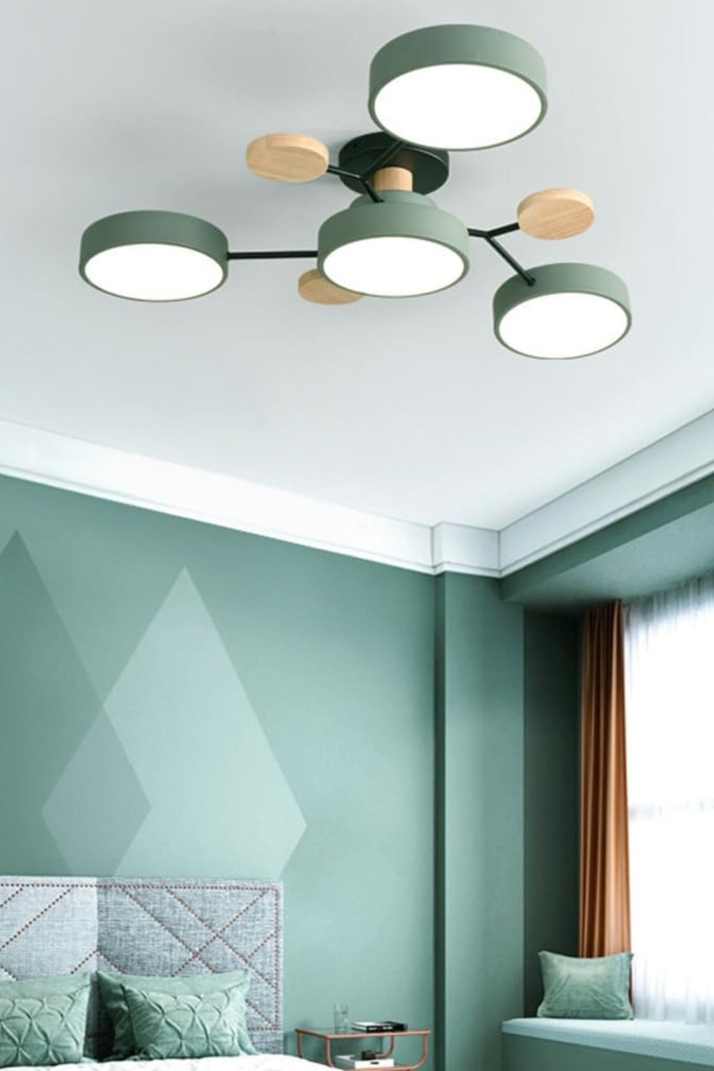 Loftlampe med flere hoveder, skiver og grene i Morandi-farver | Souliia