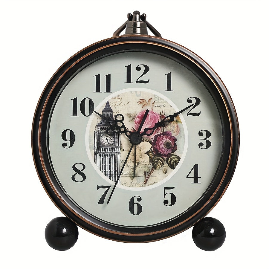 ElegantTime Metal Nightstand Alarm Clock — Quiet Analog Movement, Large Clear Display