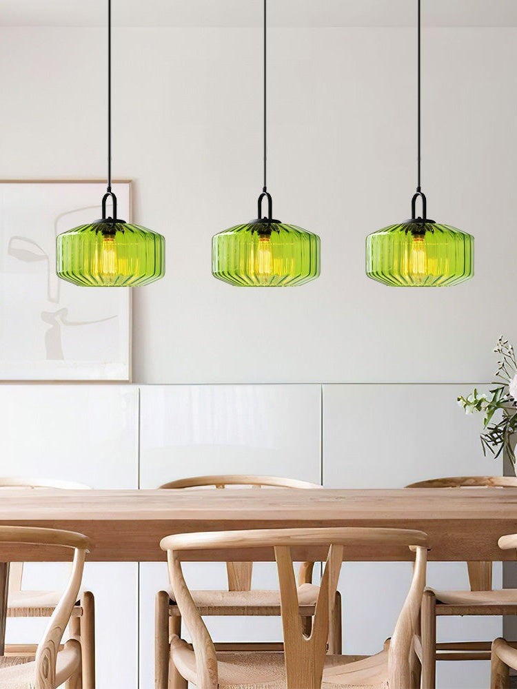 Ribbed Glass Pendant Light - Vintage Green Glass Hanging Light with Modern Appeal | Souliia