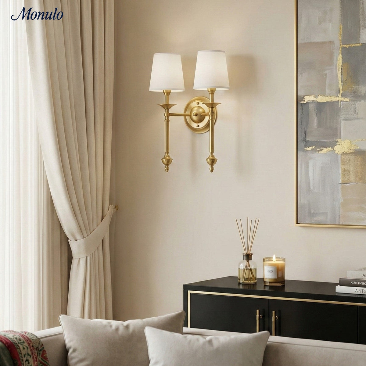 Rowan Fabric Shade Wall Sconce in Antique Copper - Vintage Luxury Light for Interiors | Souliia