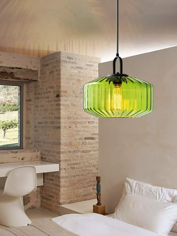 Ribbed Glass Pendant Light - Vintage Green Glass Hanging Light with Modern Appeal | Souliia
