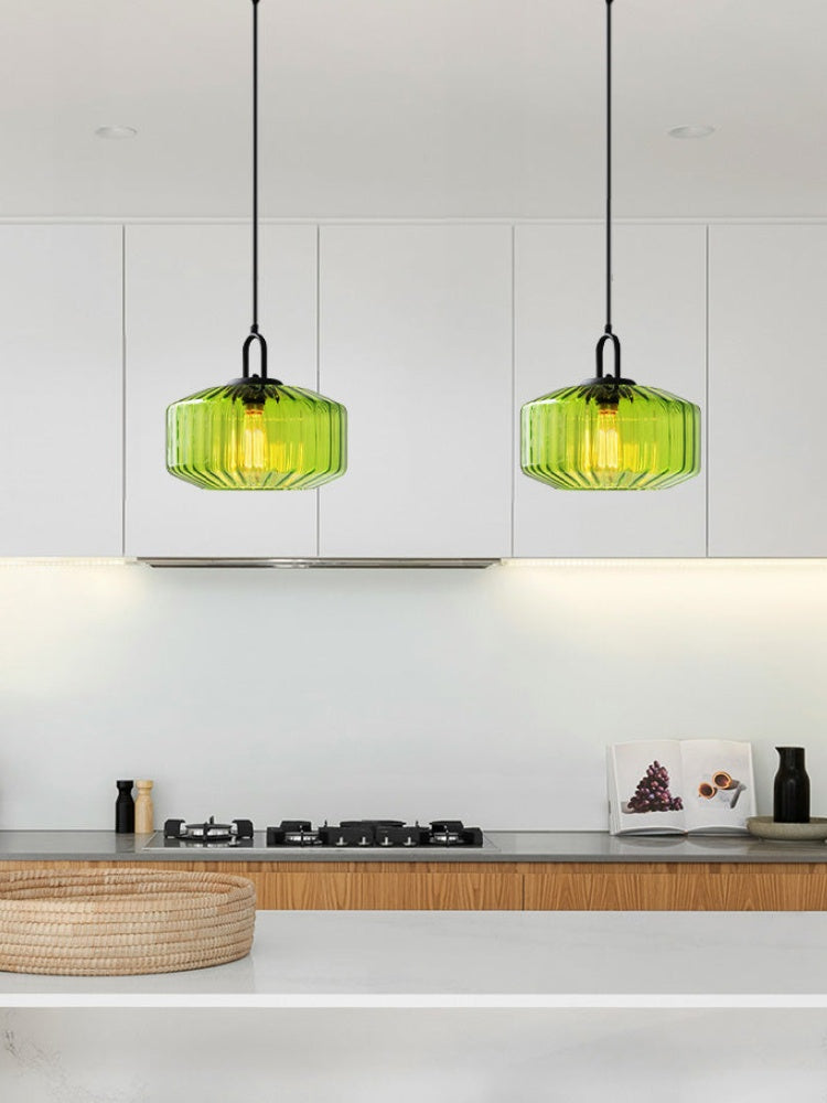 Ribbed Glass Pendant Light - Vintage Green Glass Hanging Light with Modern Appeal | Souliia