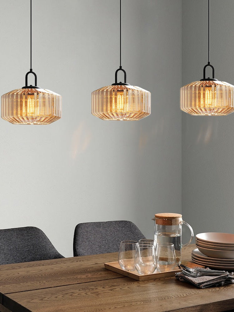 Ribbed Glass Pendant Light - Vintage Green Glass Hanging Light with Modern Appeal | Souliia