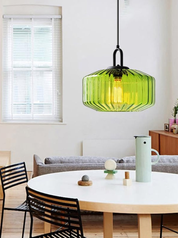 Ribbed Glass Pendant Light - Vintage Green Glass Hanging Light with Modern Appeal | Souliia