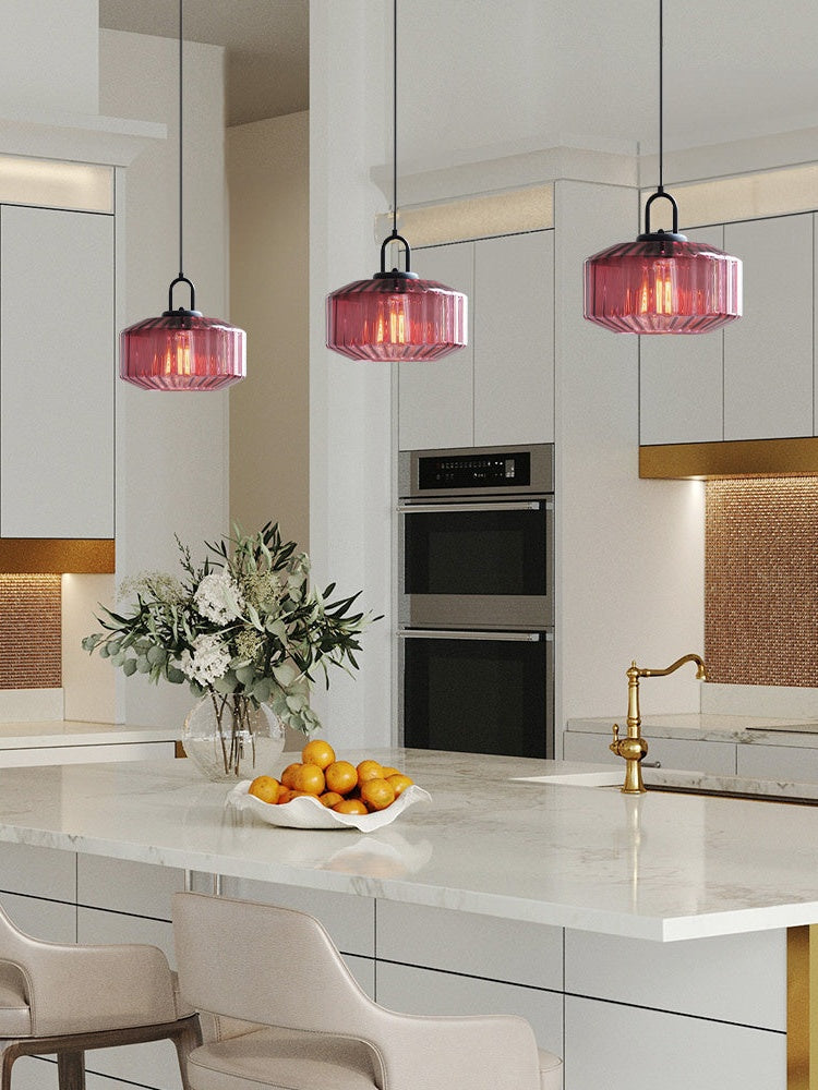 Ribbed Glass Pendant Light - Vintage Green Glass Hanging Light with Modern Appeal | Souliia