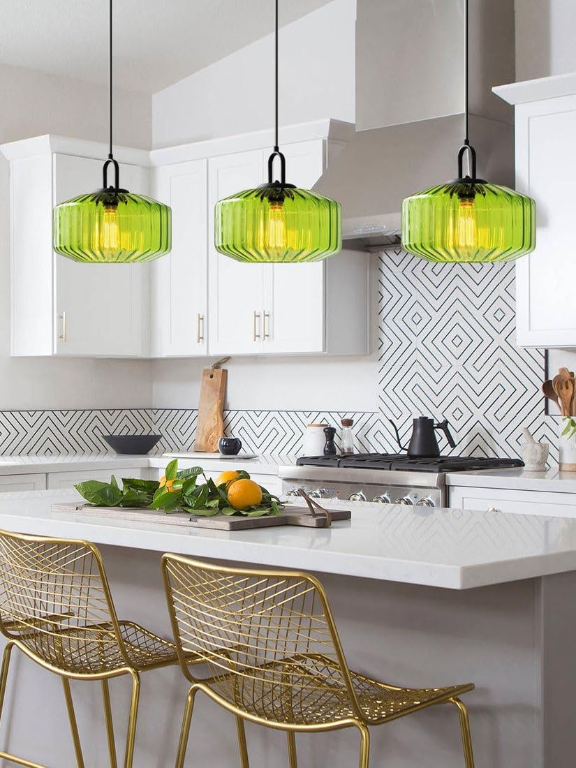 Ribbed Glass Pendant Light - Vintage Green Glass Hanging Light with Modern Appeal | Souliia