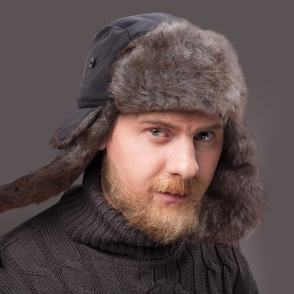 Cappello da sci aviator in ecopelliccia soffice — Copertura invernale completa con paraorecchie