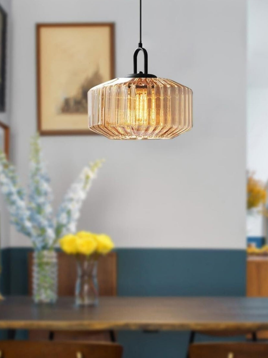 Ribbed Glass Pendant Light - Vintage Green Glass Hanging Light with Modern Appeal | Souliia