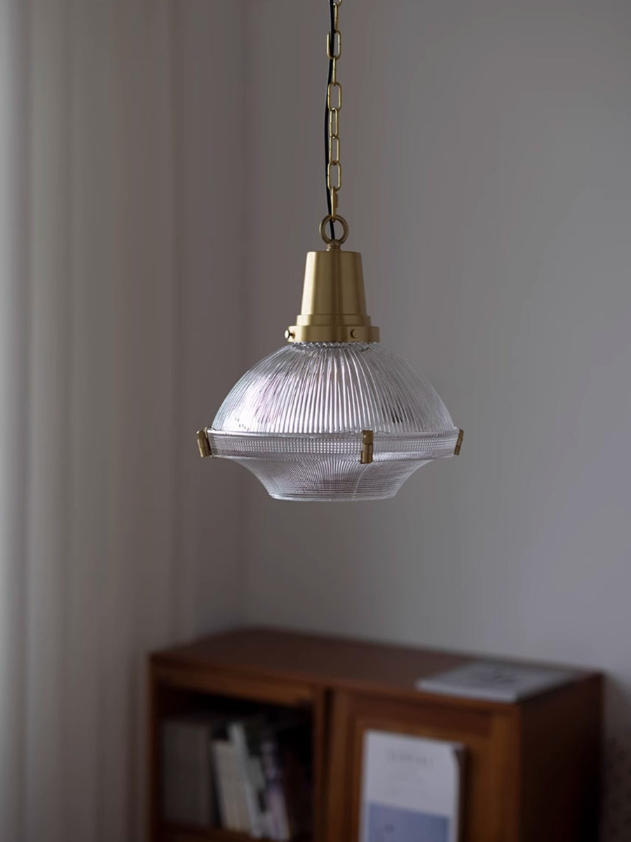 Ribbed Glass Pendant Light – Stylish Brass and Glass Pendant Light for Kitchen & Modern Interiors | Souliia